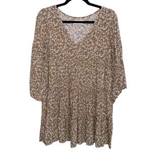 Natural Life Dress Womens Medium Charlotte Tiered Brown Ditsy Floral Mini Dainty